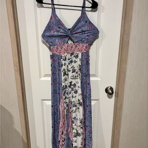 Angie Floral Dress with Blue and Pink Hues